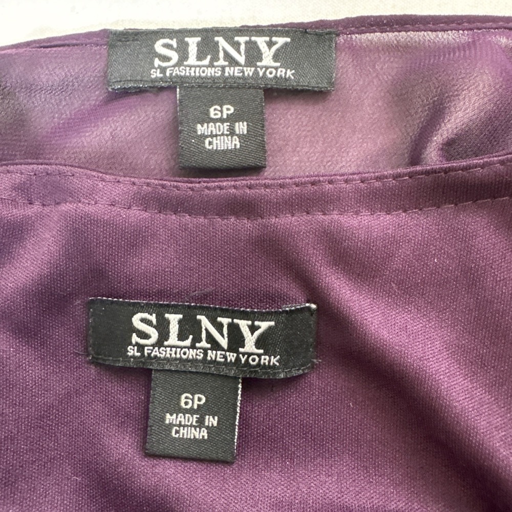 SLNY Beaded Chiffon Tiered Jacket Dress 2-Pc 6P Deep Plum Mother of the Bride - Picture 9 of 12
